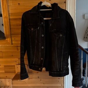 American Eagle Black Thermal-lined Denim Jacket w/hood